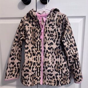 Kids Leopard Print Rain Jacket - Pink Trim